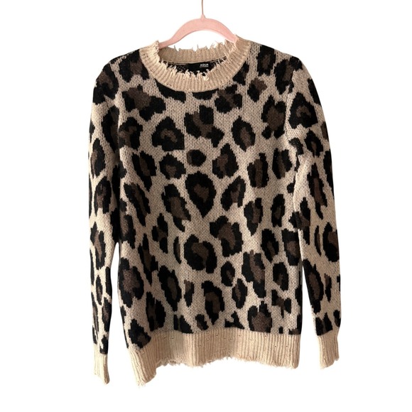 AQUA 100% Cashmere Leopard Print Distressed Sweater XS Y2K Grunge - Picture 2 of 8